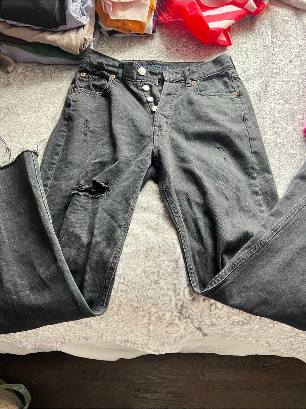 Aeropostale Black Skinny Distressed Button-Fly Jeans